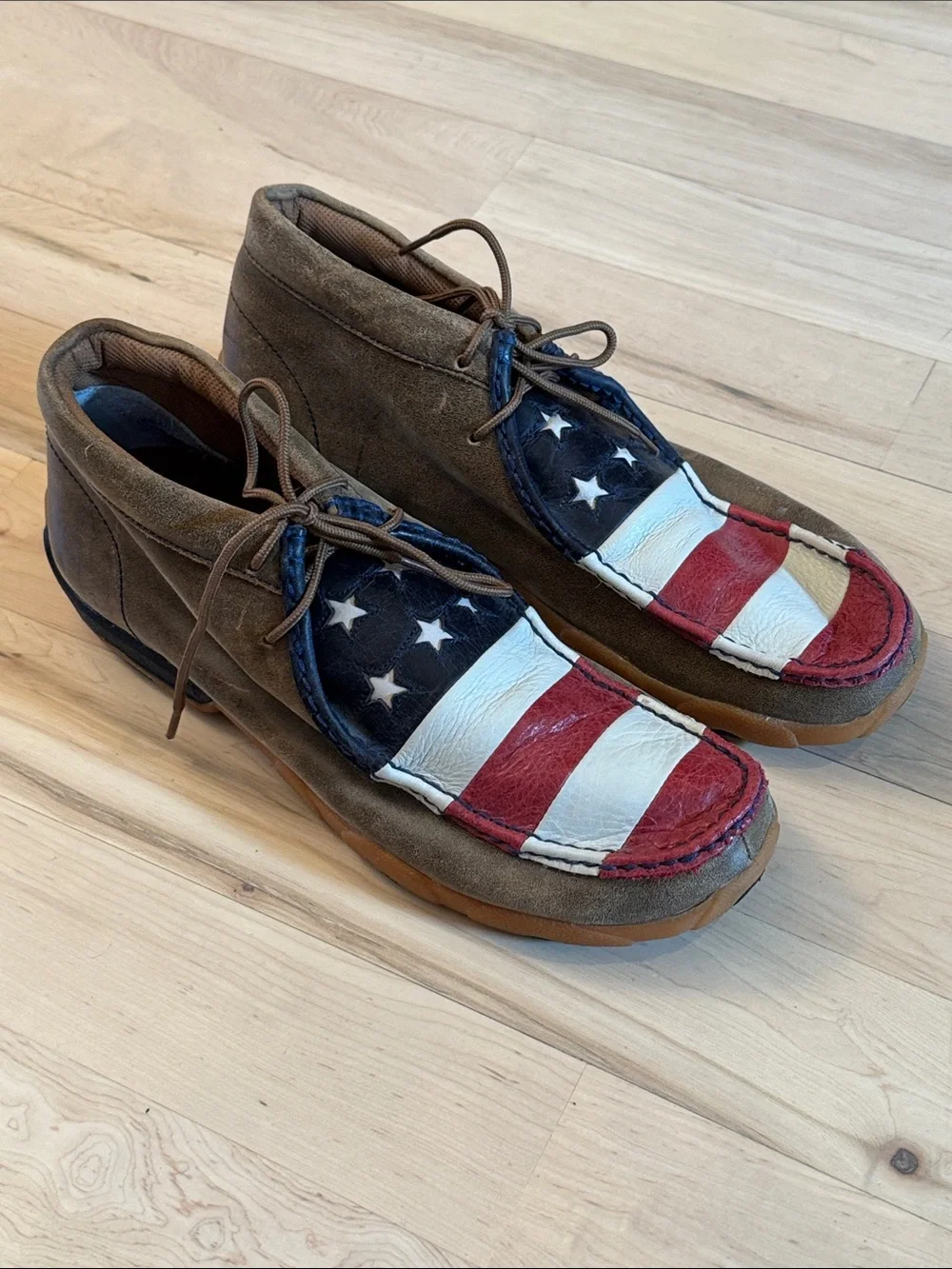 TWISTED X MEN'S USA FLAG DRIVING LEATHER MOC SHOES-Size 12